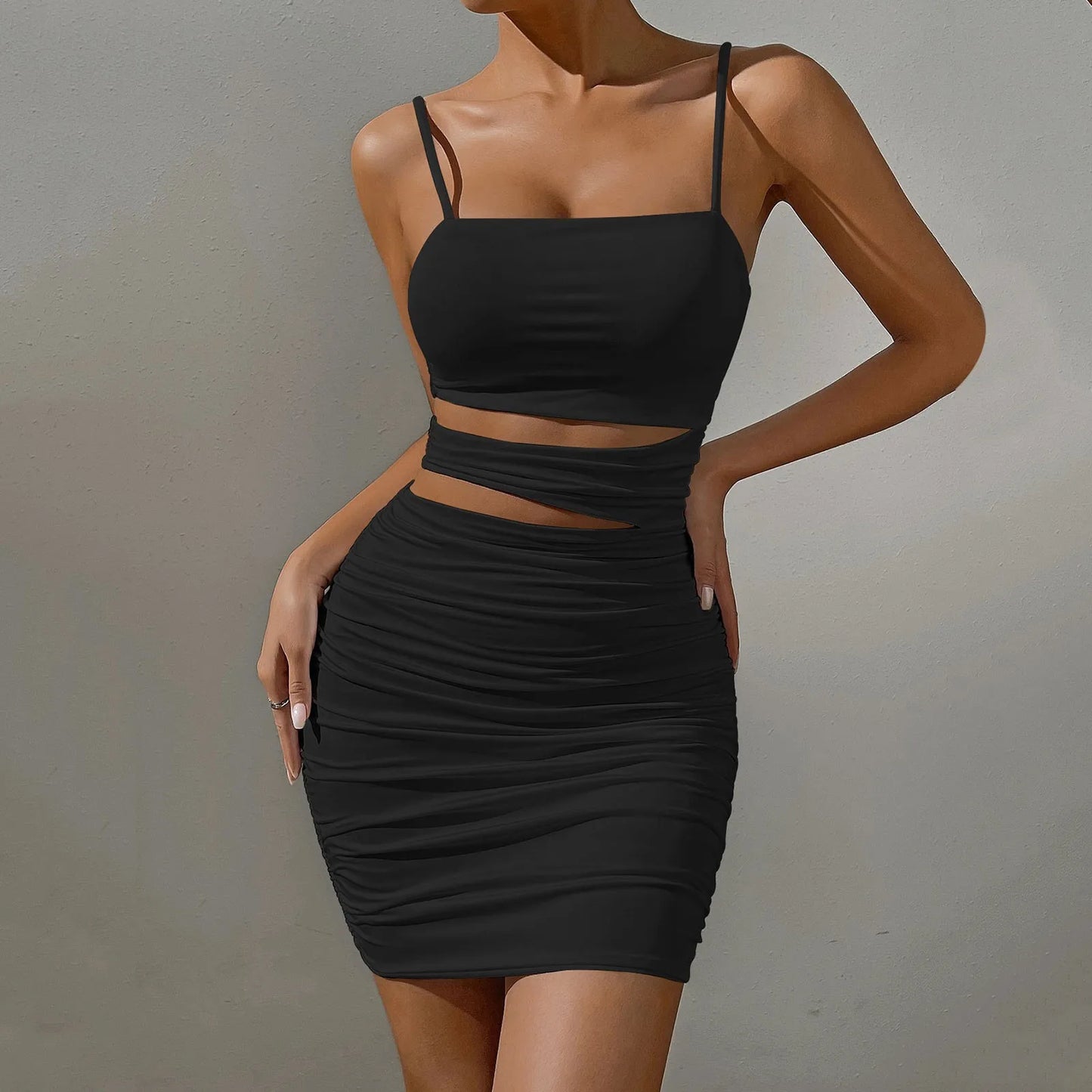 Women's Ruched Bodycon Mini Dress, Sexy Summer Mini Dress Spaghetti Strap Cut Out Ruched Bodycon Dresses For Women Party Tight Sundress Clubwear Party Dress Prom Dress, Wedding Dress, Bridesmaid Dress,  Cocktail Dress, Date Night Dress, Vestidos Mujer, Mini Dress, Exceptional Store.