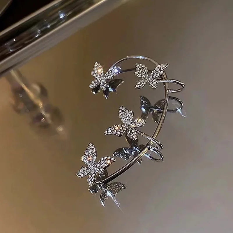 Butterfly Earrings Crystal Ear Cuff-women's crystal butterfly clip on earrings-Exceptional Store