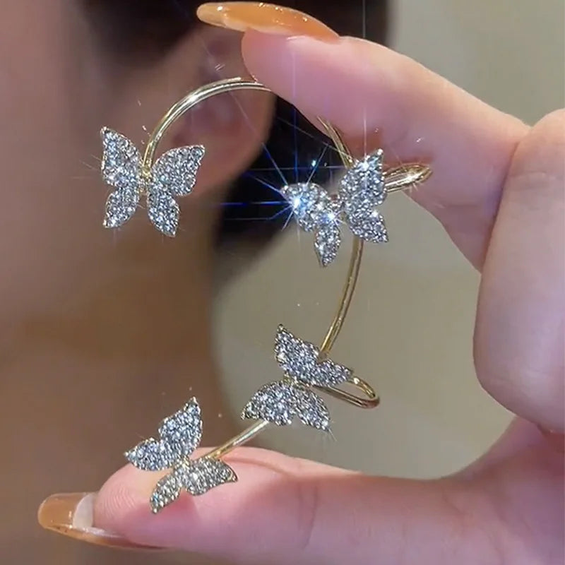 Butterfly Earrings Crystal Ear Cuff-women's crystal butterfly clip on earrings-Exceptional Store